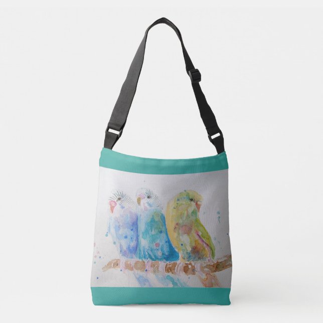 Bolsa crossbody de la rama de aves Aqua Budgie (Anverso)