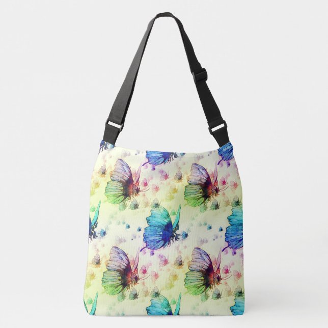 Bolsa cruzada de cuerpo de mariposas acuarela (Anverso)
