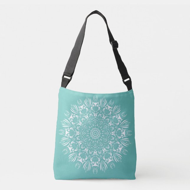 Bolsa cruzada mandala de búho azul y blanco de esp (Anverso)