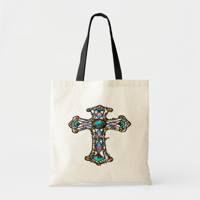 Bolsa cruzada religiosa azul rosa (Frente)