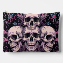 Bolsa de accesorios de cráneo gótico y flor