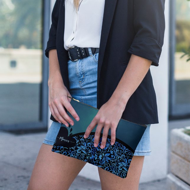 Bolsa de Accesorios de Novedad Floral Azul Gradien (Fun Novelty Floral Blue Gradient Accessory Pouch)