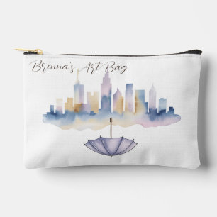 Bolsa de accesorios de paisaje urbano al acuarela