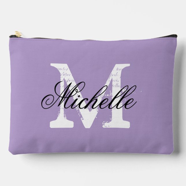 Bolsa de accesorios morada lavanda con monograma (Anverso)
