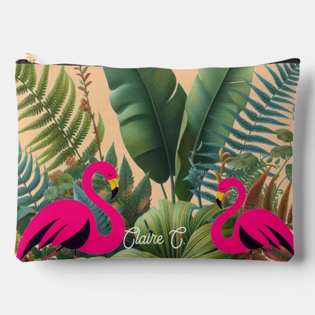 Bolsa de accesorios Tropical Flamingo Moody Greene (Anverso)