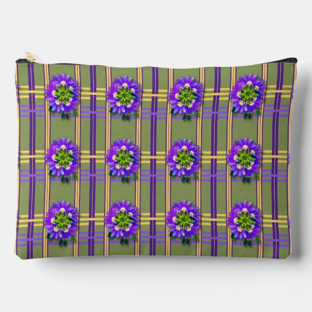 Bolsa de Accesorios Verde Musgo con Flores Purpura (Anverso)
