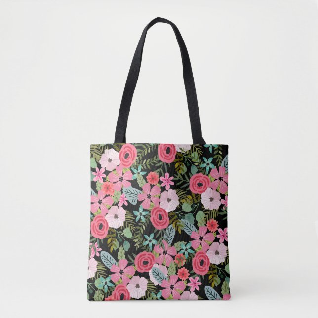 Bolsa de aleta floral de moda Boho Negro rosa (Anverso)