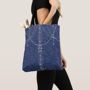 Bolsa de aletas de denim y diamantes