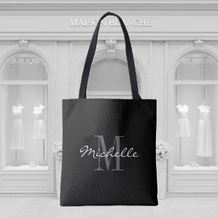 Bolsa de algodón con monogramo blanco y negro glam