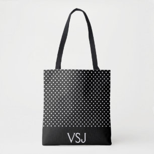 Bolsa de algodón con punto de polka blanco y negr