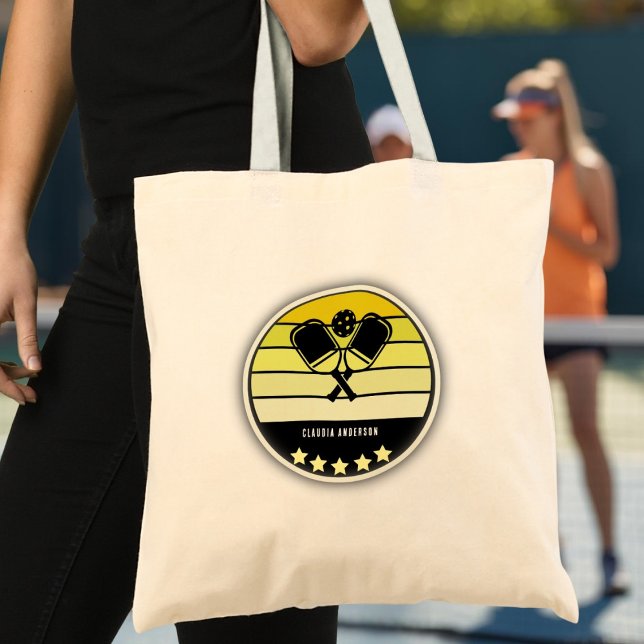 Bolsa de almendras amarillas (Yellow Pickleball Paddle Tote Bag - custom name or text)