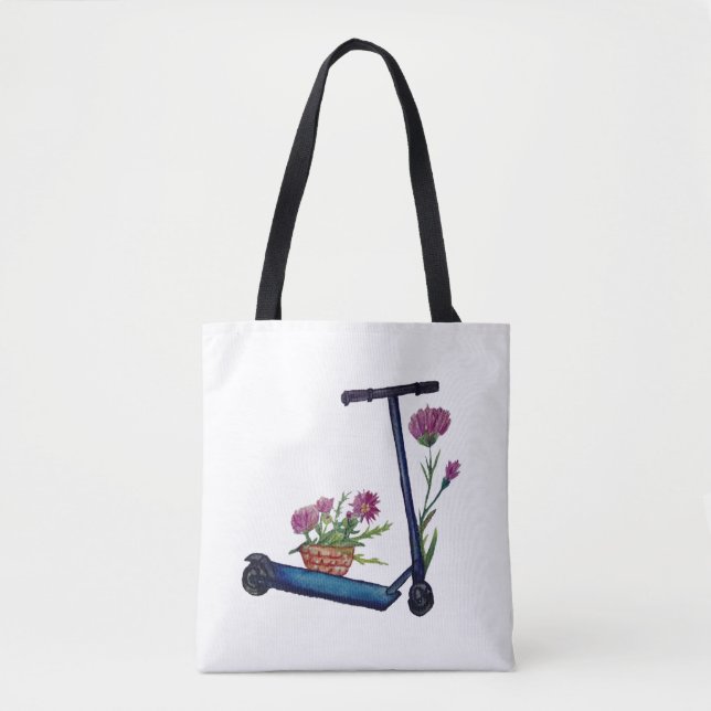 Bolsa de arte acuarela de scooter y flores (Anverso)