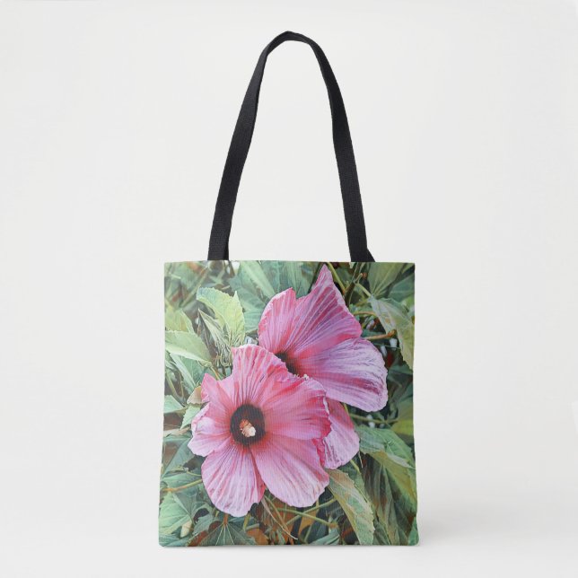 Bolsa de Arte Tote de Flores Tropicales Rosa (Anverso)