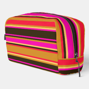 Bolsa de artículos de tocador rayados de oro, rojo