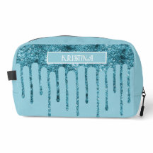 Bolsa de aseo azul cielo con gotas de brillo azul