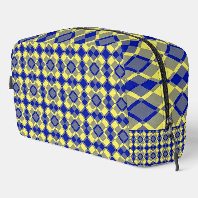 Bolsa de aseo con estampado de cuadros argyle azul (Esquina derecha)