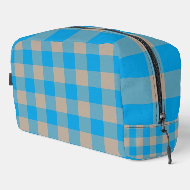 Bolsa de aseo con estampado de cuadros azul marrón (Esquina derecha)