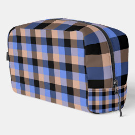 Bolsa de aseo con estampado de cuadros azul rosa y