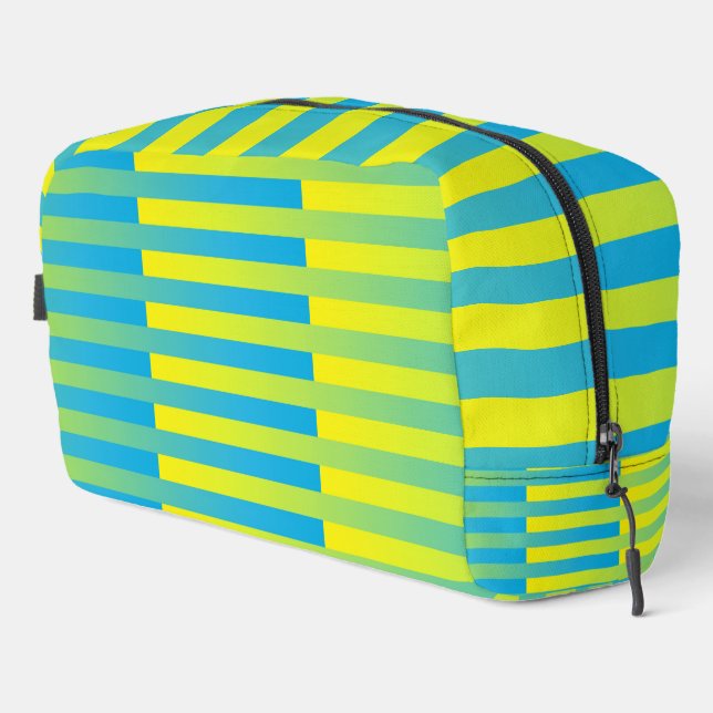Bolsa de aseo con estampado de rayas azules amaril (Esquina derecha)