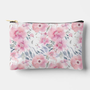 Bolsa de aseo con flores rosadas en acuarela