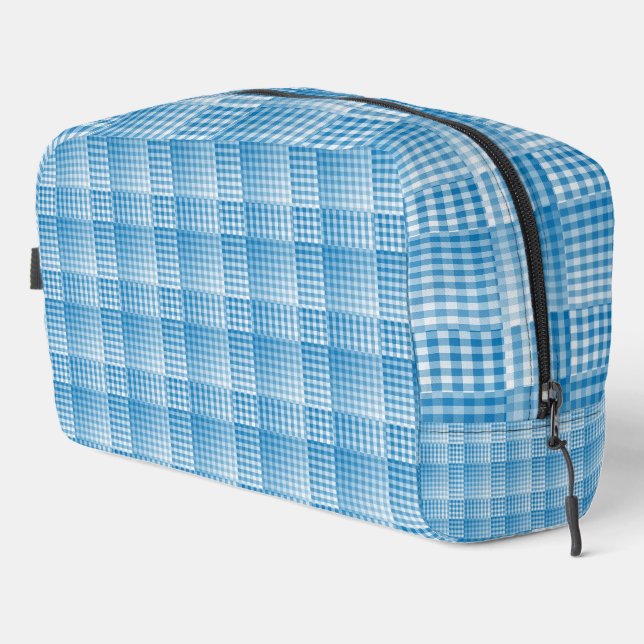Bolsa de aseo con patrón abstracto de cuadros azul (Esquina derecha)