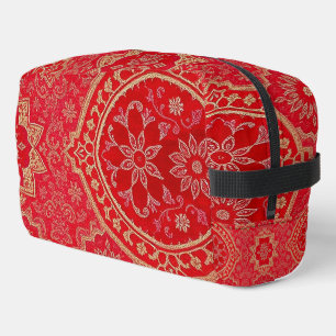 Bolsa de aseo con patrón dorado rojo ORIENTAL