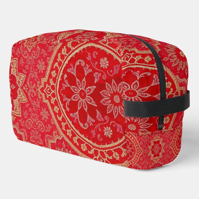 Bolsa de aseo con patrón dorado rojo ORIENTAL (Esquina izquierda)