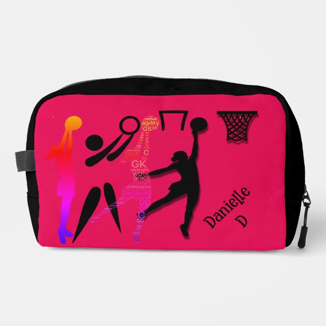 Bolsa de aseo con tema de netball personalizada (Anverso)