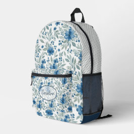Bolsa de aseo floral azul chic y verde salvia