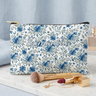 Bolsa de aseo floral azul chic y verde salvia