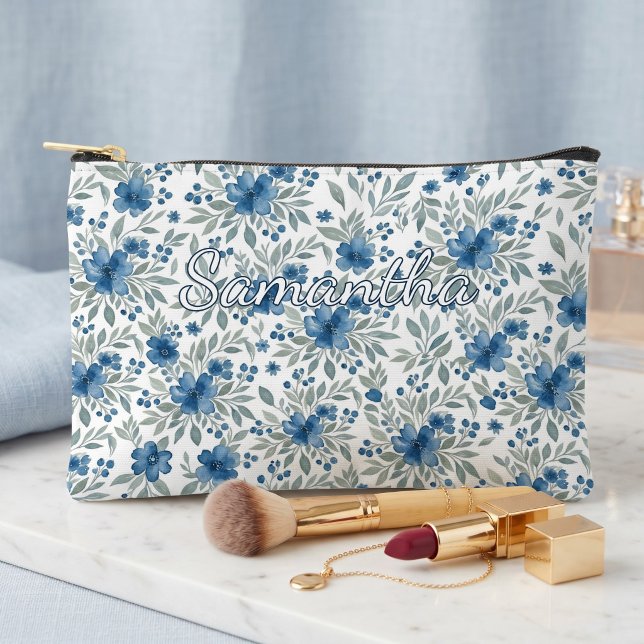 Bolsa de aseo floral azul chic y verde salvia (Subido por el creador)