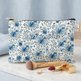 Bolsa de aseo floral azul y verde salvia chic