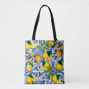 Bolsa de azulejos mediterráneos y limón