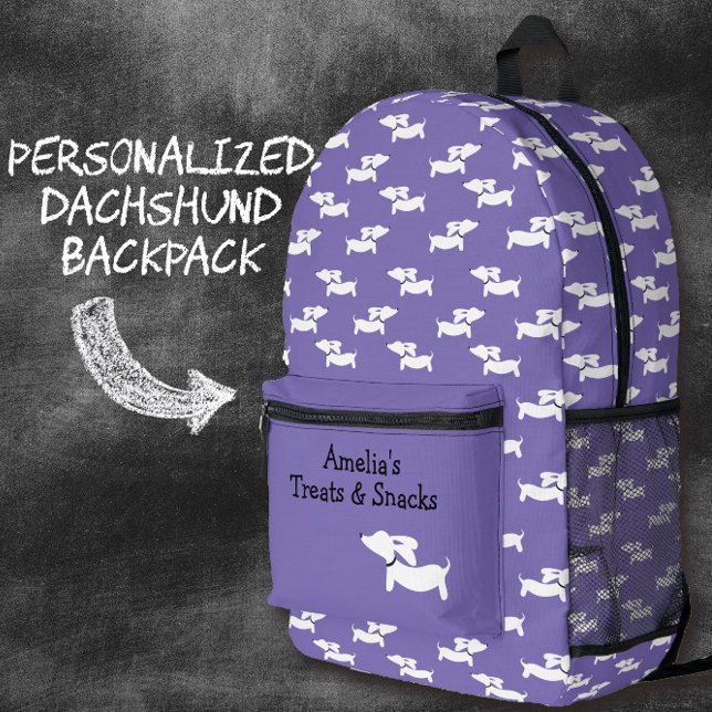 Bolsa de baile morado de dachshunds para mamás de  (Purple dachshund backpack for kids and adults)