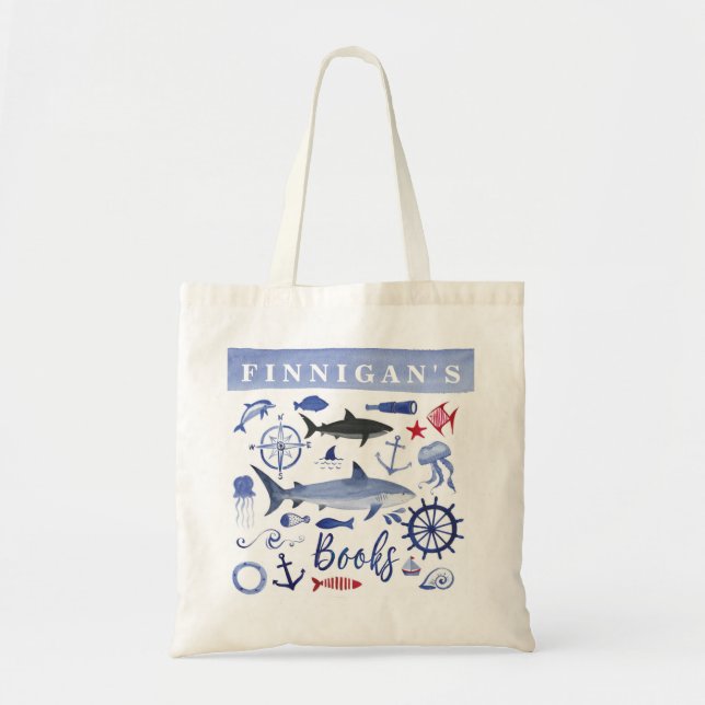 Bolsa de biblioteca de Personalizados de tiburones (Frente)