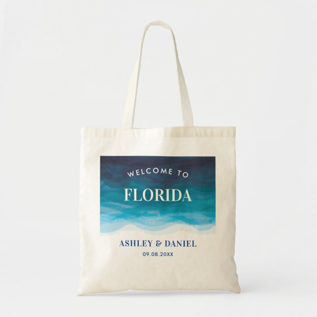 Bolsa de bienvenida Boda de las olas del océano tr (Frente)