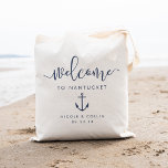 Bolsa de bienvenida de boda de destino | Anclaje<br><div class="desc">¡Ahoy! Bienvenidos a su boda de destino con esta moda y modernas bolsas de té personalizadas. El diseño acuático Summery presenta características "bienvenidas" en el guión moderno de caligrafía manuscrita azul marino, con espacio para personalizar con su ubicación, nombres y fecha boda. El diseño se completa con el ilustracion de...</div>