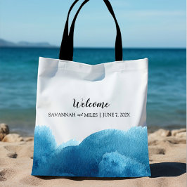 Bolsa de bienvenida de Boda de lavado azul acuarel