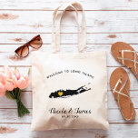 Bolsa de bienvenida de Boda de Long Island, negro<br><div class="desc">Boda de fin de semana bolso de regalo de bienvenida para los huéspedes fuera de la ciudad a su boda,  con imagen de Long Island,  con corazón dorado. Llena el tote con tus golosinas favoritas.</div>