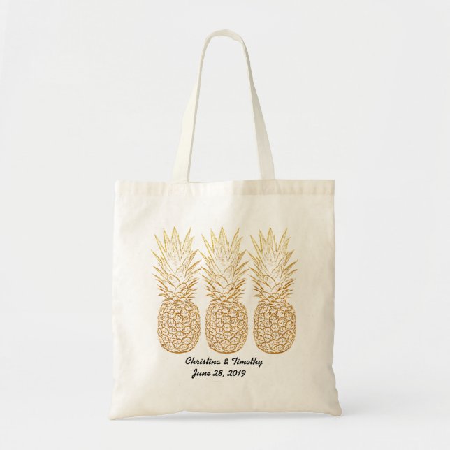 Bolsa de bienvenida de Boda de piña dorada, Favor  (Frente)
