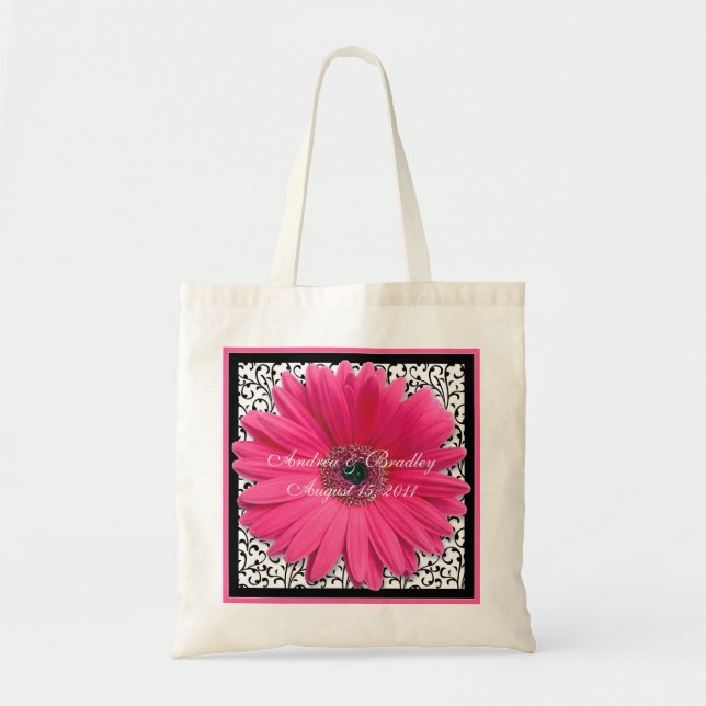 Bolsa de bienvenida de Boda negro rosa Gerbera Dai (Frente)