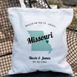 Bolsa de bienvenida de cualquier Boda de mapas de<br><div class="desc">Boda de fin de semana bolso de regalo de bienvenida para huéspedes fuera de la ciudad a su boda, con imagen de Misuri. Puede editar los colores de cualquier parte de este diseño, así como mover el corazón a la ubicación de su boda. Para cambiar los colores, haga clic en...</div>