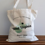 Bolsa de bienvenida de cualquier Boda de mapas de<br><div class="desc">Bolsa de regalo de bienvenida para bodas de fin de semana para huéspedes fuera de la ciudad a su boda, con imagen de Virginia Occidental. Puede editar los colores de cualquier parte de este diseño, así como mover el corazón a la ubicación de su boda. Para cambiar los colores, haga...</div>