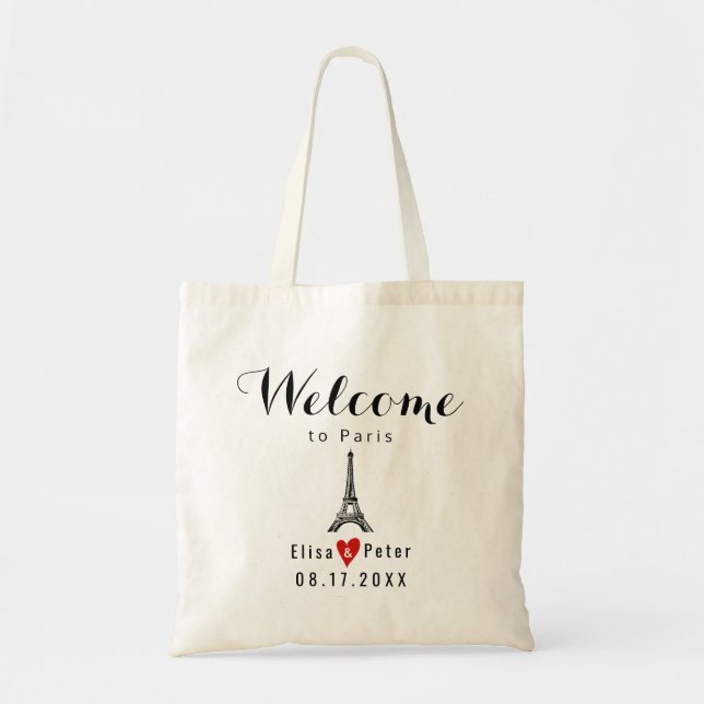 Bolsa de bienvenida de la boda Eiffel Tower Paris (Frente)