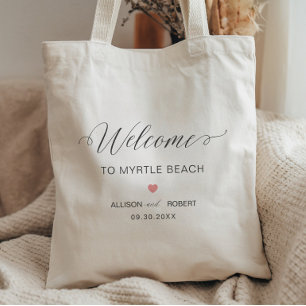 Bolsa de bienvenida para boda con corazón rosa