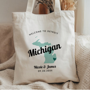 Bolsa de bienvenida para boda con mapa de Michigan
