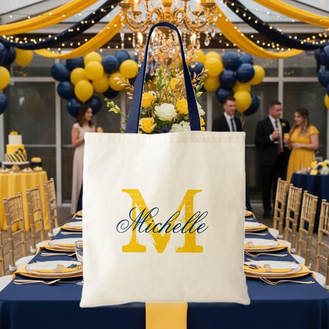 Bolsa de boda de toga azul y amarillo de la marina (blue yellow wedding tote bag)