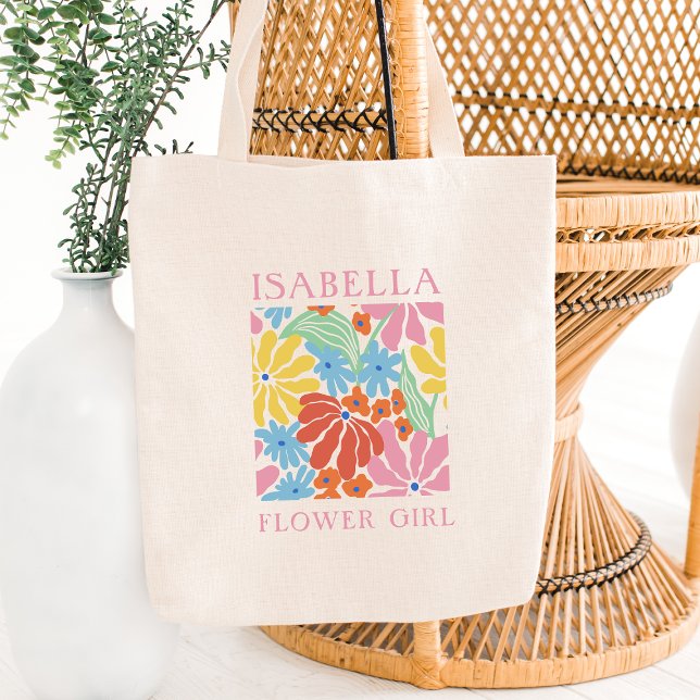 Bolsa de Boda floral retro - Personalizado dulce c (Brighten her day with this bold, floral-themed flower girl tote—custom for a fun, vibrant touch.)
