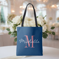 Bolsa de boda toscópica con monograma azul coral y