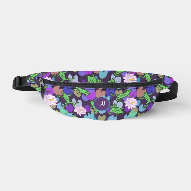 Bolsa de cadera con monograma morado de ranas verd (Anverso)